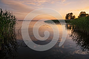 Dnipro river summer sunset twilight landscape, Ukraine