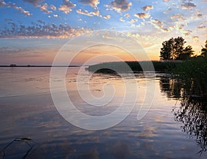 Dnipro river summer sunset twilight landscape, Ukraine