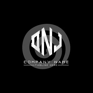 DNJ letter logo design with polygon shape. DNJ polygon and cube shape logo design. DNJ hexagon vector logo template white and