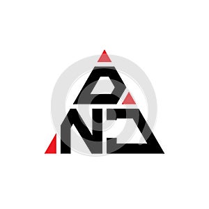 DNJ triangle letter logo design with triangle shape. DNJ triangle logo design monogram. DNJ triangle vector logo template with red