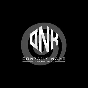 DNK letter logo design with polygon shape. DNK polygon and cube shape logo design. DNK hexagon vector logo template white and