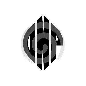 DNP circle letter logo design with circle and ellipse shape. DNP ellipse letters with typographic style. The three initials form a