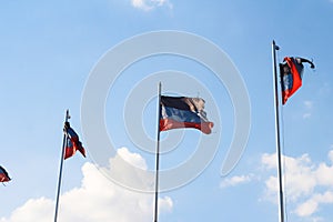 DNR flag on a background of blue sky. A disheveled flag