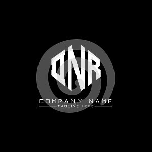 DNR letter logo design with polygon shape. DNR polygon and cube shape logo design. DNR hexagon vector logo template white and