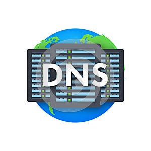 DNS Domain Name System Server. Global communication network concept. Web search concept. Vector illustration.