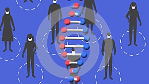 Dns structure over silhouette of people maintaining social distancing against blue background