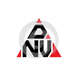 DNV triangle letter logo design with triangle shape. DNV triangle logo design monogram. DNV triangle vector logo template with red