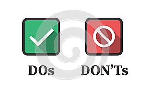 Do and Don`t or Good and Bad Icons with Positive and Negative Sy