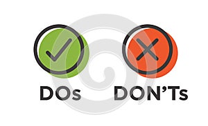 Do and Don`t or Good and Bad Icons with Positive and Negative Sy