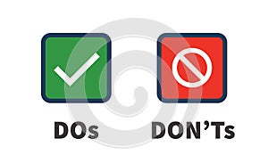 Do and Don`t or Good and Bad Icons with Positive and Negative Sy