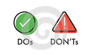 Do and Don`t or Good and Bad Icons with Positive and Negative Sy