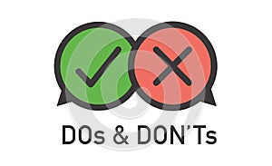 Do and Don`t or Good and Bad Icons with Positive and Negative Sy