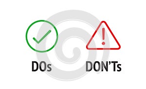 Do and Don`t or Good and Bad Icons with Positive and Negative Sy