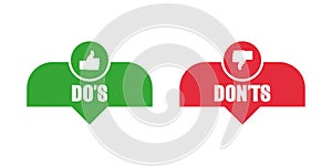 Do and Don`t or Like and Unlike Icons with Positive and Negative Symbols