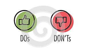 Do and Don`t or Like and Unlike Icons w Positive and Negative Sy photo