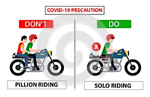 Do and don`t poster for covid 19 corona virus. Safety instruction for office employees and staff. Vector illustration of bike