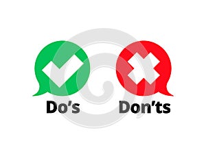 Do and Dont check tick mark red cross vector icon