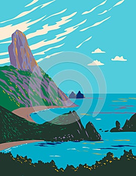 Do Meio and Conceicao beaches in Fernando de Noronha Pernambuco Brazil WPA Art Deco Poster photo