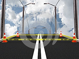 Do not cross police line with road cone. 3D image