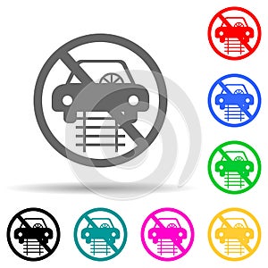 do not drive on rails multi color style icon. Simple glyph, flat vector of railway warnings icons for ui and ux, website or mobile