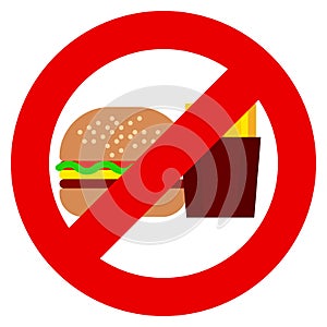 Do not eat fast food and drinks soda prohibition sign