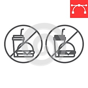 Do not eat line and glyph icon, prohibition and no eat, no fast food vector icon, vector graphics, editable stroke