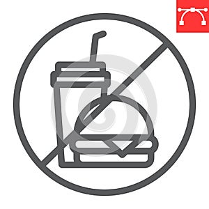 Do not eat line icon, prohibition and no eat, no fast food vector icon, vector graphics, editable stroke outline sign