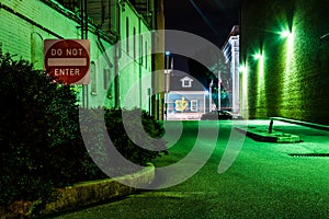 Do Not Enter sign in a dark alley at night in Hanover, Pennsylvania.