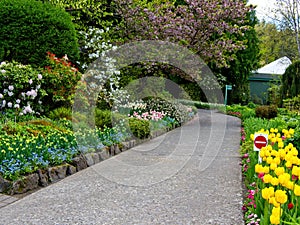 Do Not Enter sign on a walkway in a garden