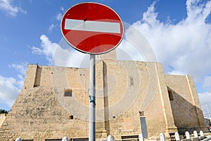 Do not enter traffic sign in front of a church