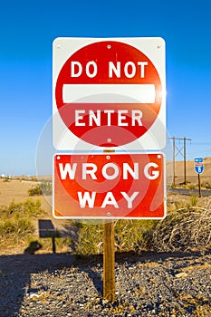 Do not enter wrong way Sign next to the Interstate 8 in the desert