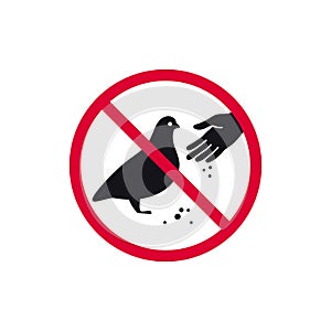 Do not feed birds prohibited sign, don't feed the pigeons forbidden modern round sticker, vector illustration