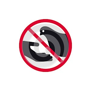 Do not feed birds prohibited sign, don't feed the pigeons forbidden modern round sticker, vector illustration