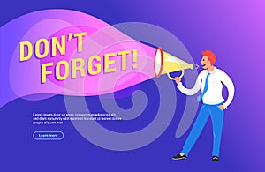 Do not forget concept vector illustration of happy manager shouting on megaphone