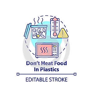 Do not heat food in plastics concept icon