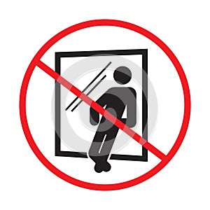 Do not lean on the glass warning prevention sign vector background