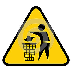 Do not litter flat icon in yellow triangle isolated on white background. Keep it clean vector illustration. Tidy symbol