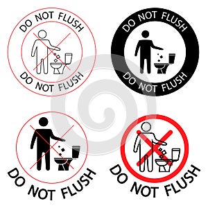 Do not litter in the toilet. Toilet no trash. Keeping the clean. Please do not flush paper towels  sanitary products  icons.