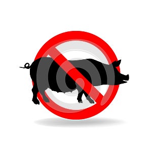 Do not litter vector sign. Crossed pig. No pork sign