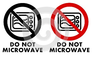 Do not microwave symbol. Oven icon in crossed circle with text u photo