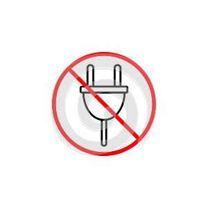Do not plug line icon, prohibition sign, forbidden