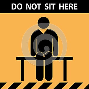 Do not sit here for Keep Social Distance. For prevention of spreading the infection in Covid-19. Vector illustration of people photo