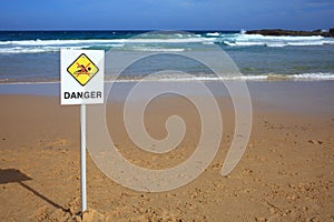 Do not swim sign at beach. Danger