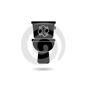 Do Not Throw Trash and Paper in Toilet Room icon with shadow