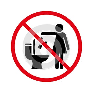 Do Not Throw Trash and Paper in Toilet Room Silhouette Sign. Keep Clean Symbol. Dont Littering in Toilet Warning Icon