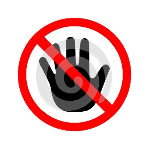 Do not touch red sign. Don't touch sign. Red stop hand sign. Ptohibiting sign. Danger warning - vector icon. I