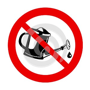 Do not water prohibition in red crossed out circle. Icon with dont watering forbid on white background. Gardening