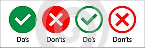 Do\'s and Don\'ts. Correctly no or check. photo