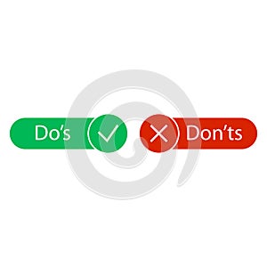 Do`s and Don`ts Vector. Tick Check mark and not allowed and label, badge, icons isolated