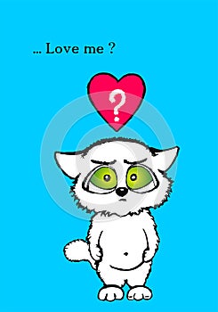 Do you Love Me? An illustration with a cute cat, valentine card, blue..